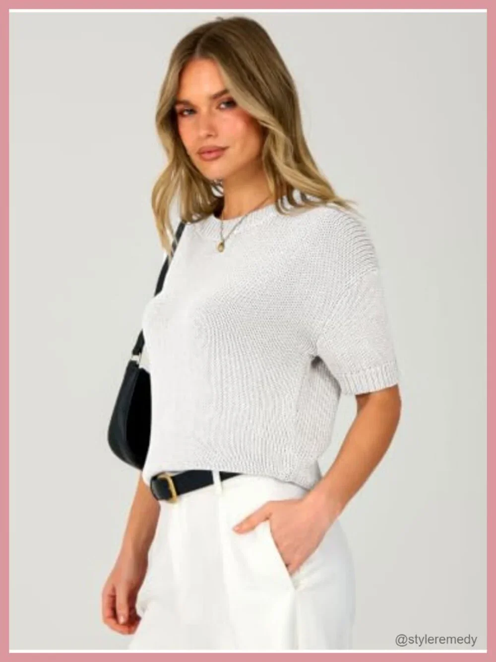 Short Sleeve Cropped Sweater Pullover - Loose Fit Chunky Knit Drop Shoulder